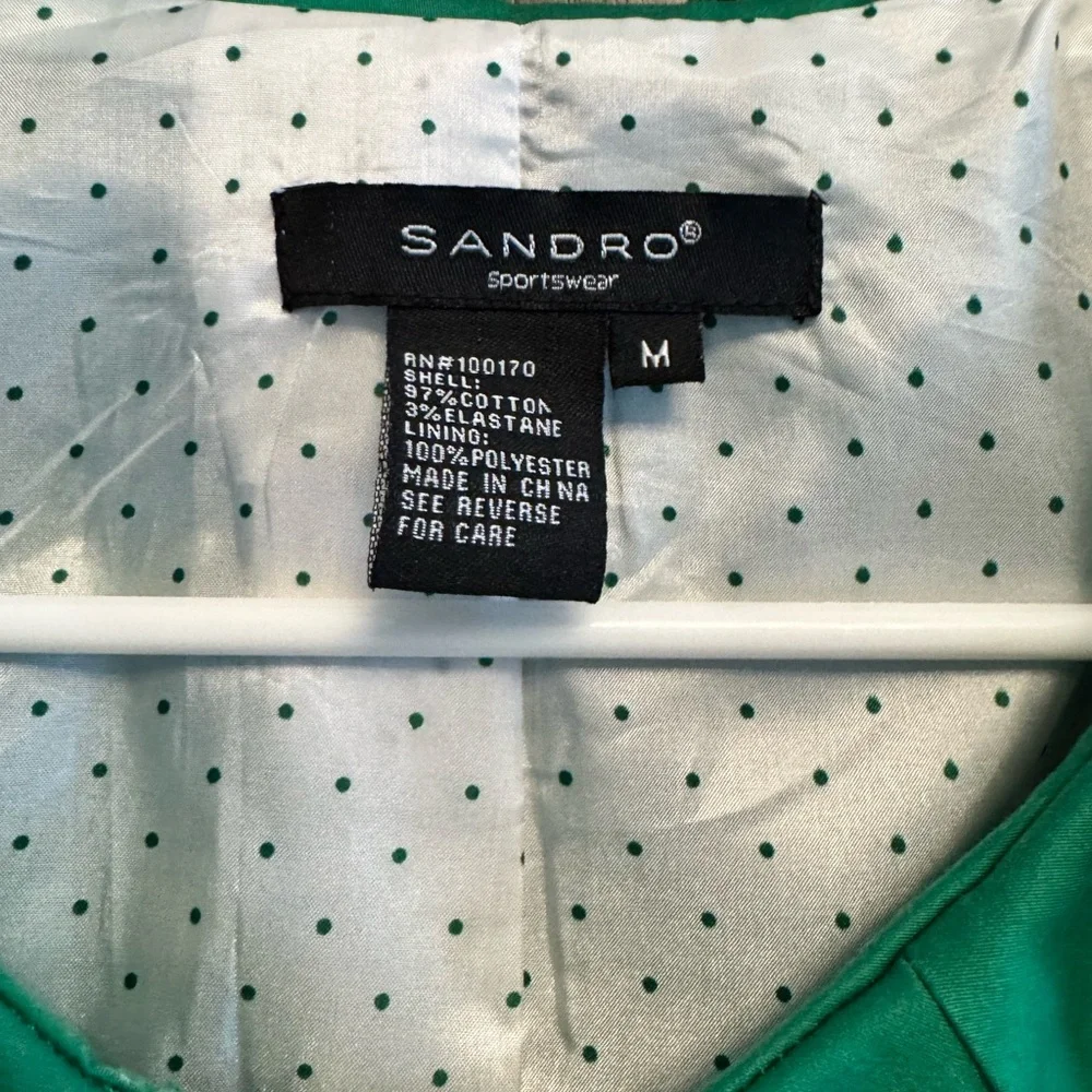 Sandro Green Utility Jacket Oversized Collar Cinch Waist French Girl M